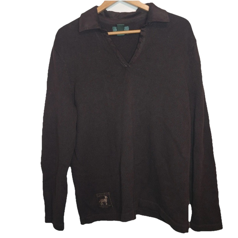 Lauren‎ Ralph LRL Sweater Size PL Elbow Patch Velvet Collar Dog Patch Petite